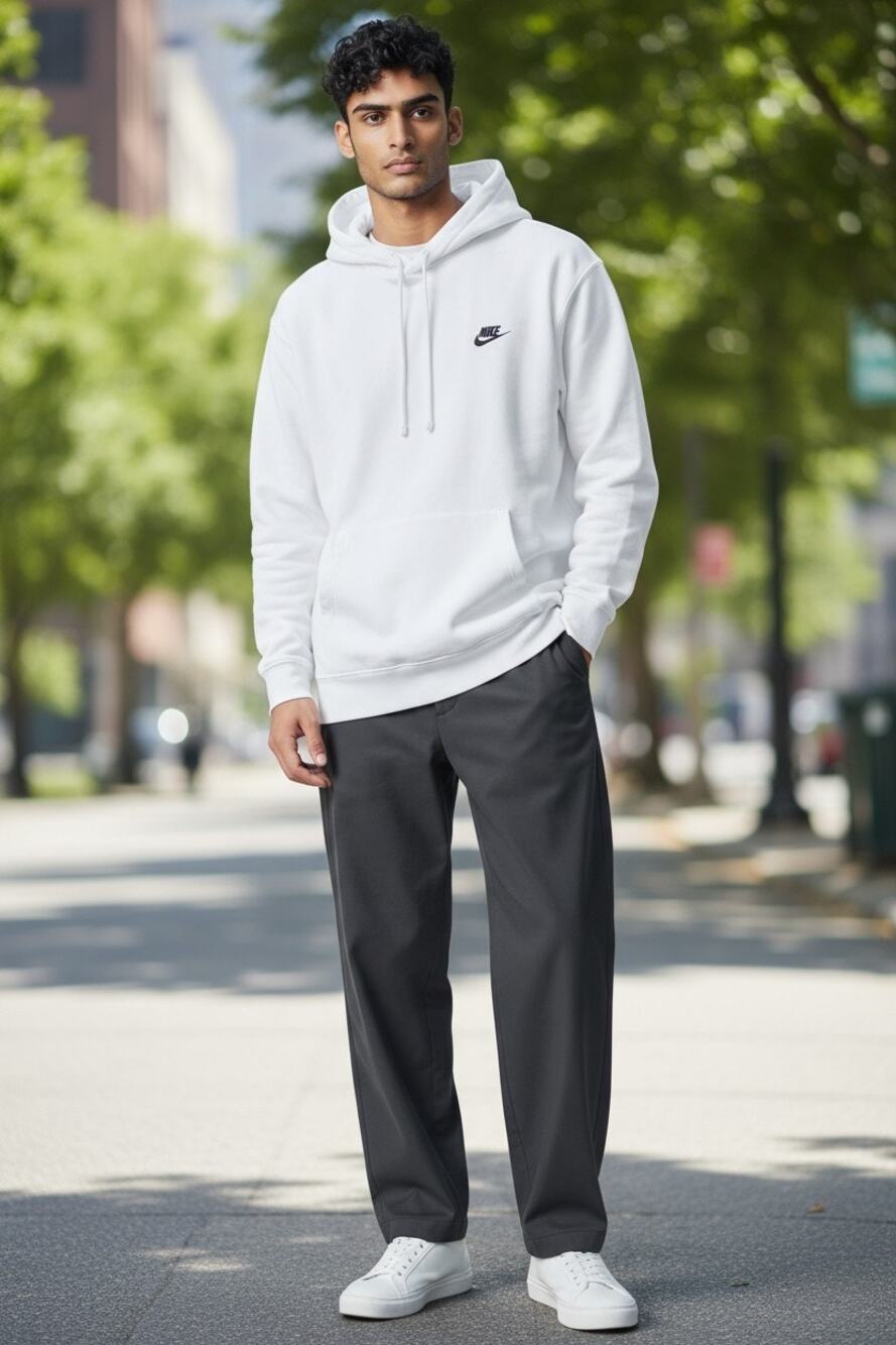 Nike Sweatshirt Mens Large White Black Futura Club Fleece Hoodie Sweater Hooded